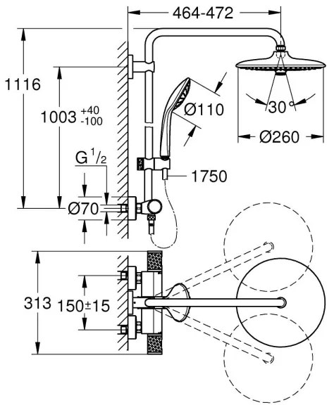 GROHE 26403KF2 - Sistem de duș VITALIO JOY 260, negru