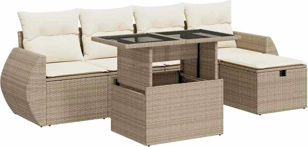 vidaXL Set canapele de grădină cu perne, 6 piese, bej, poliratan