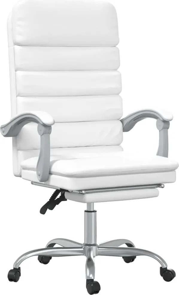 vidaXL Fotoliu de birou rabatabil cu masaj, alb, piele ecologică