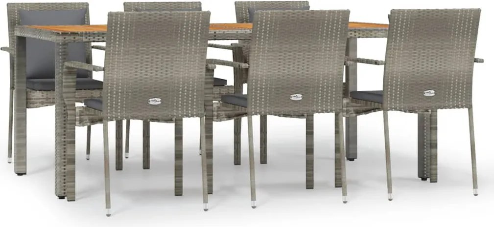 vidaXL Set mobilier de grădină cu perne, 7 piese, gri, poliratan