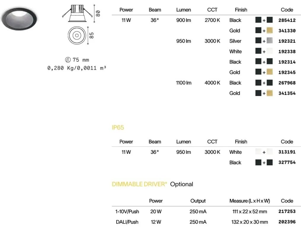 Spot LED incastrabil negru/ auriu GAME FI1 ROUND 11W 4000K