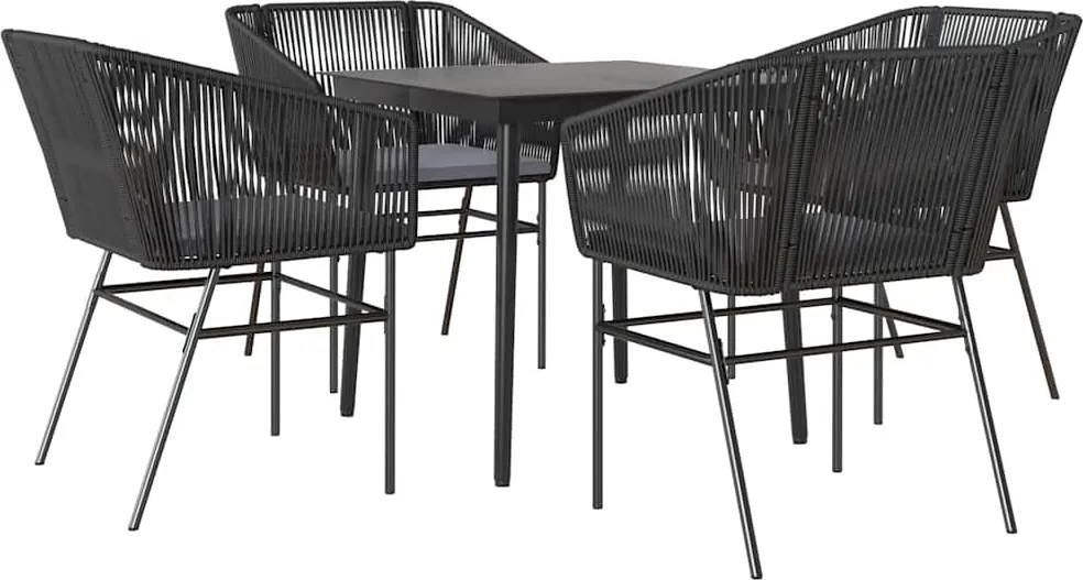 vidaXL Set de sufragerie de grădină 5 piese neagră Sticlă Poly Rattan
