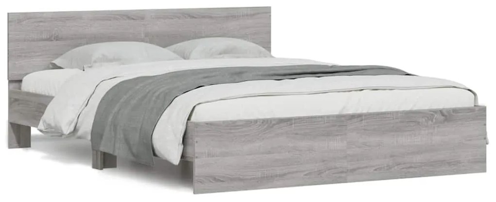 vidaXL Cadru de pat cu tăblie și LED, gri sonoma, 150x200 cm