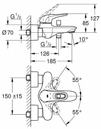 Baterie cada - dus Grohe Eurostyle New alba maner loop