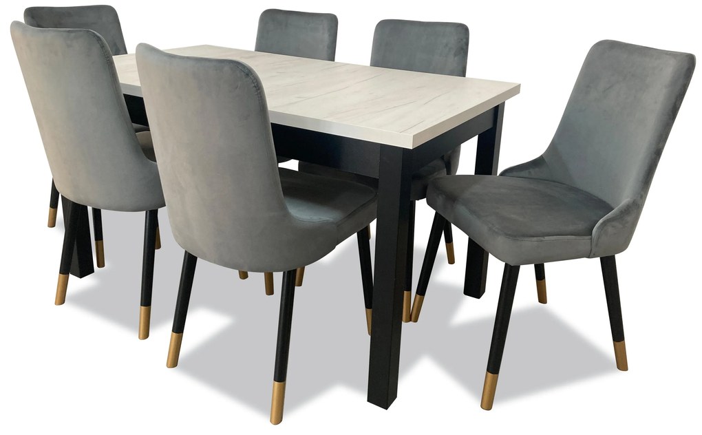 Set masă scaune pentru sufragerie Alita 3 (alb + gri) (pentru 6 persoane). 1036007