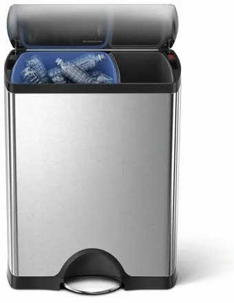 Simplehuman Coș de gunoi dreptunghiular cu pedalăpentru sortarea deșeurilor, 46 l, oțel