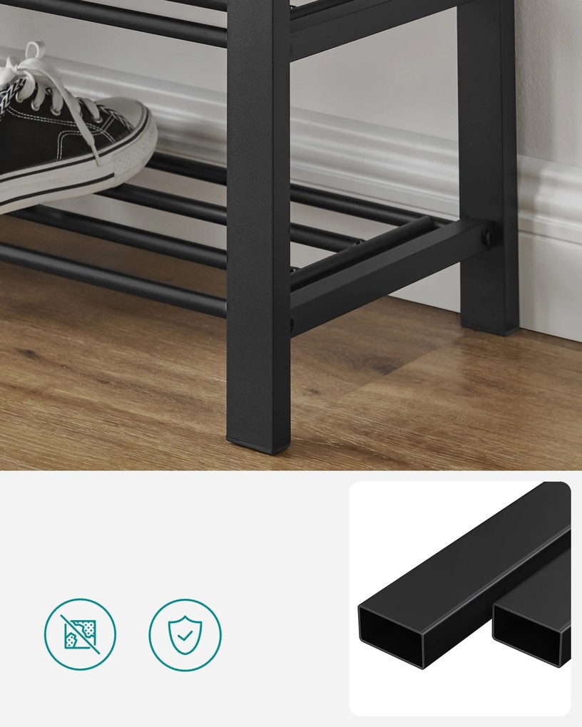 Banca cu spatiu de depozitare pentru incaltaminte cu sezut gri MOBRIX 81x49 cm, negru