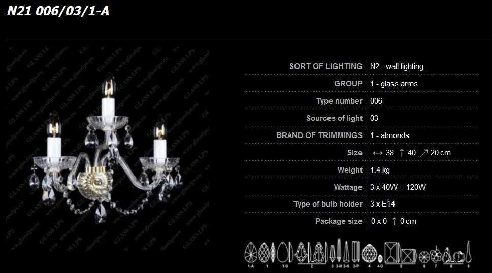 Aplica de perete 3 brate cristal Bohemia N21 006/03/1-A