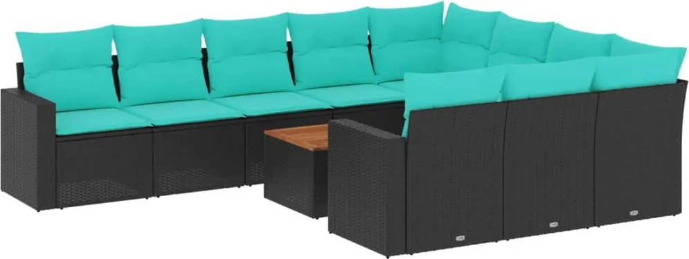 vidaXL Set canapele de grădină cu perne, 11 piese, negru, poliratan