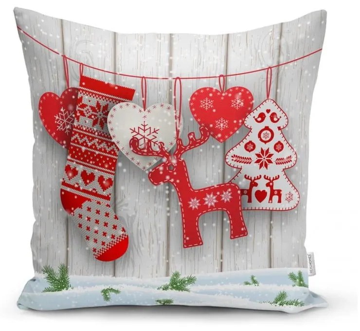 Set 4 fețe de pernă și un napron de masă cu model de Crăciun Minimalist Cushion Covers Happy Holiday