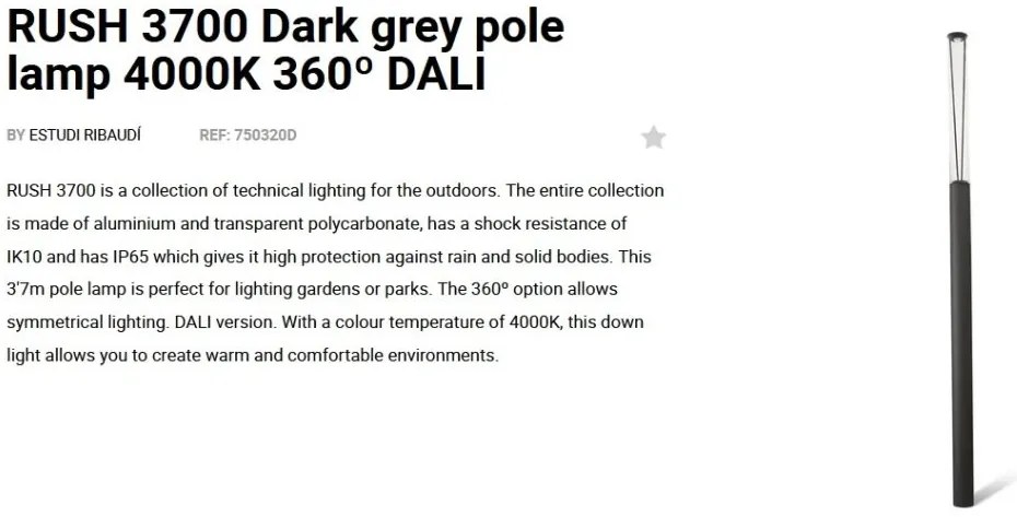 Stalp LED iluminat exterior simetric 360º IP65 RUSH 370cm 4000K DALI