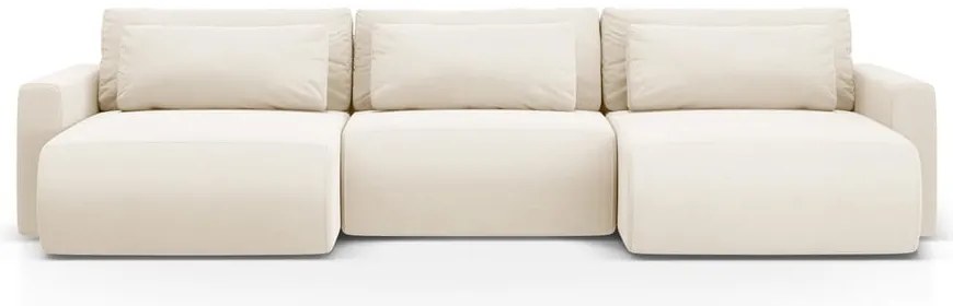 Colțar bej extensibil, cu spațiu de depozitare cu tapițerie din catifea (în formă de "U") Belfast – Cosmopolitan Design