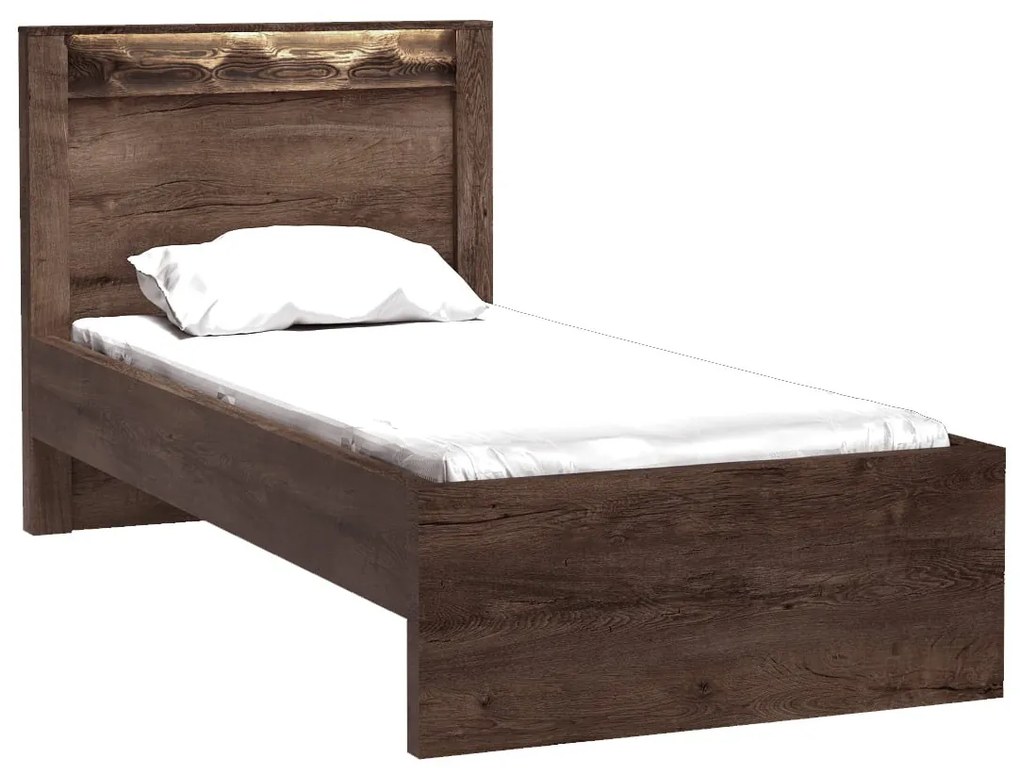 Pat de o persoană 90 cm Indie 20 (cu iluminat LED) (cu somieră) (Arin închis). 1057809