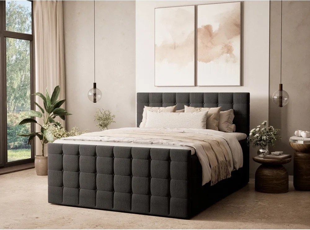 Pat boxspring gri antracit cu spațiu de depozitare 180x200 cm Tasca – Maison de Rêve