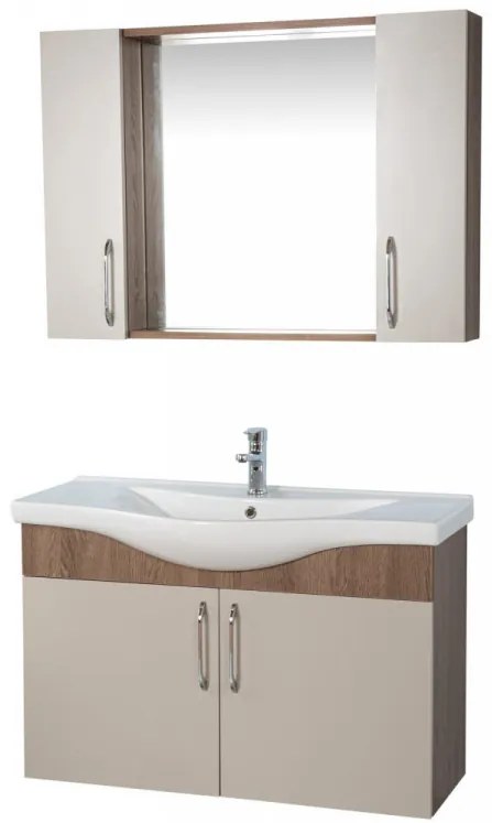 Set Mobilier Baie Sokotra 100, Include Baza Lavoar, Lavoar și Oglinda, 100 cm, Crem