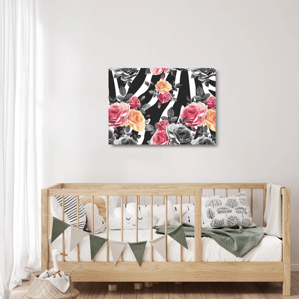 Tablou pe sticlă cu trandafiri înfloriți (70x50 cm)