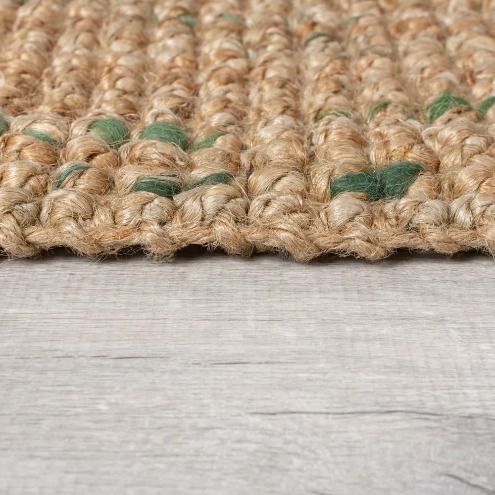 Covor tip traversă verde/în culoare naturală reversibil/țesut manual din iută 60x300 cm Jute Boucle Green – Flair Rugs
