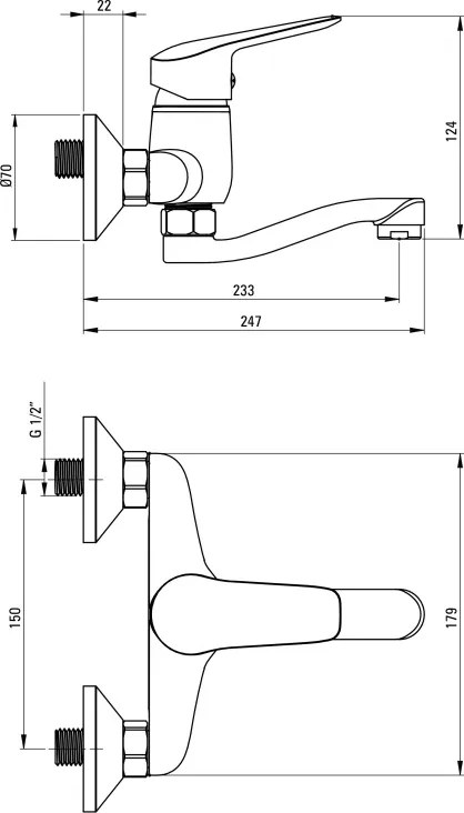 Boro Baterie pentru chiuvetă, montare pe perete Finisaj: Crom BMO_050M