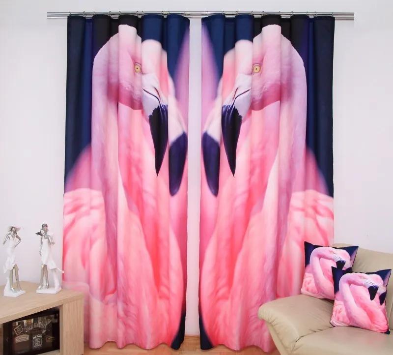 Draperie pentru dormitor culoarea granat cu model flamingo roz Lăţime: 160 cm | Lungime: 250 cm (într-un set de 2 bucăți)