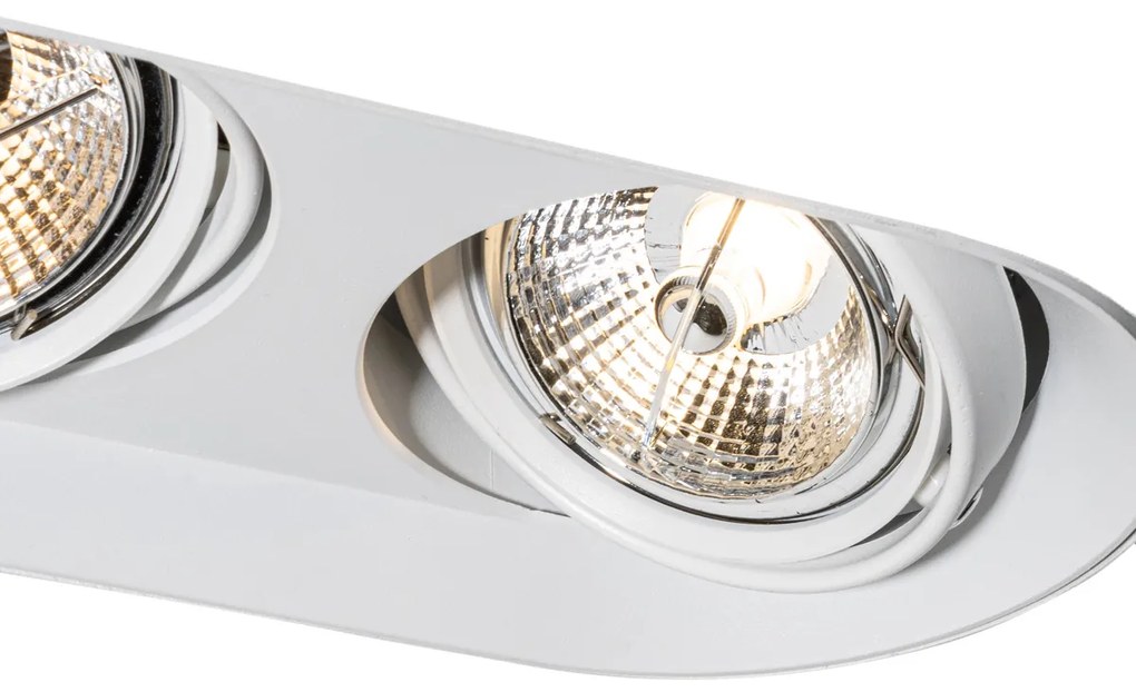 Set de 6 spoturi încastrate rotunjite albe GU10 70mm cu 2 lumini - Hubs