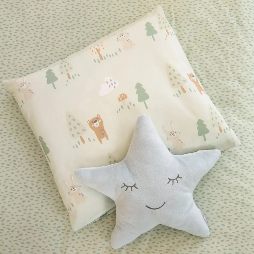 Lenjerie de pat pentru copii verde-deschis din bumbac pentru pătuț 80x80 cm Woodland Buddies – Roba
