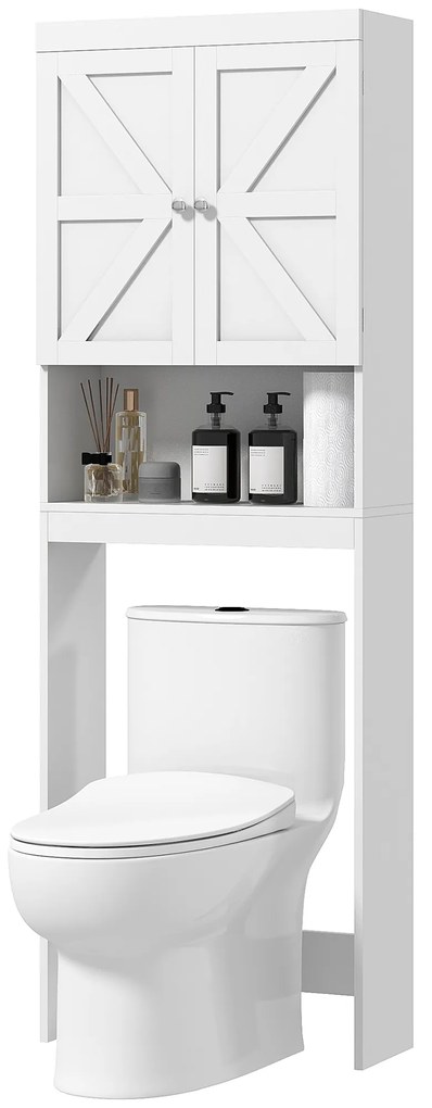 HOMCOM Dulap de depozitare deasupra toaletelor, dulap de baie cu 2 uși raft 58,5L x 23l x 170H cm alb | Aosom Romania