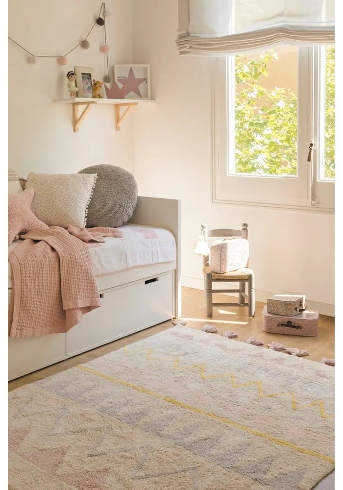 Covor pentru copii roz/crem lavabil/țesut manual din bumbac 140x200 cm Azteca Vintage Nude – Lorena Canals