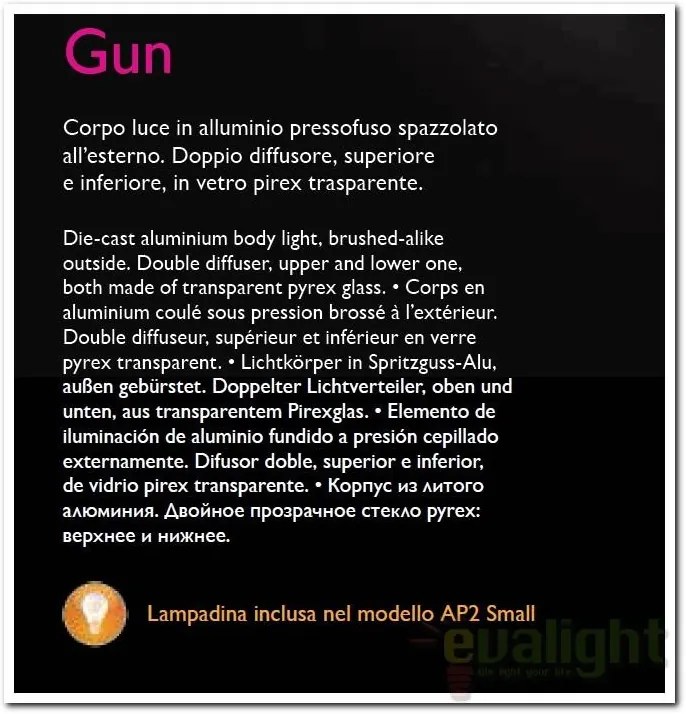 Aplica de perete exterior IP55 GUN AP2 BIG ALLUMINIO 033020