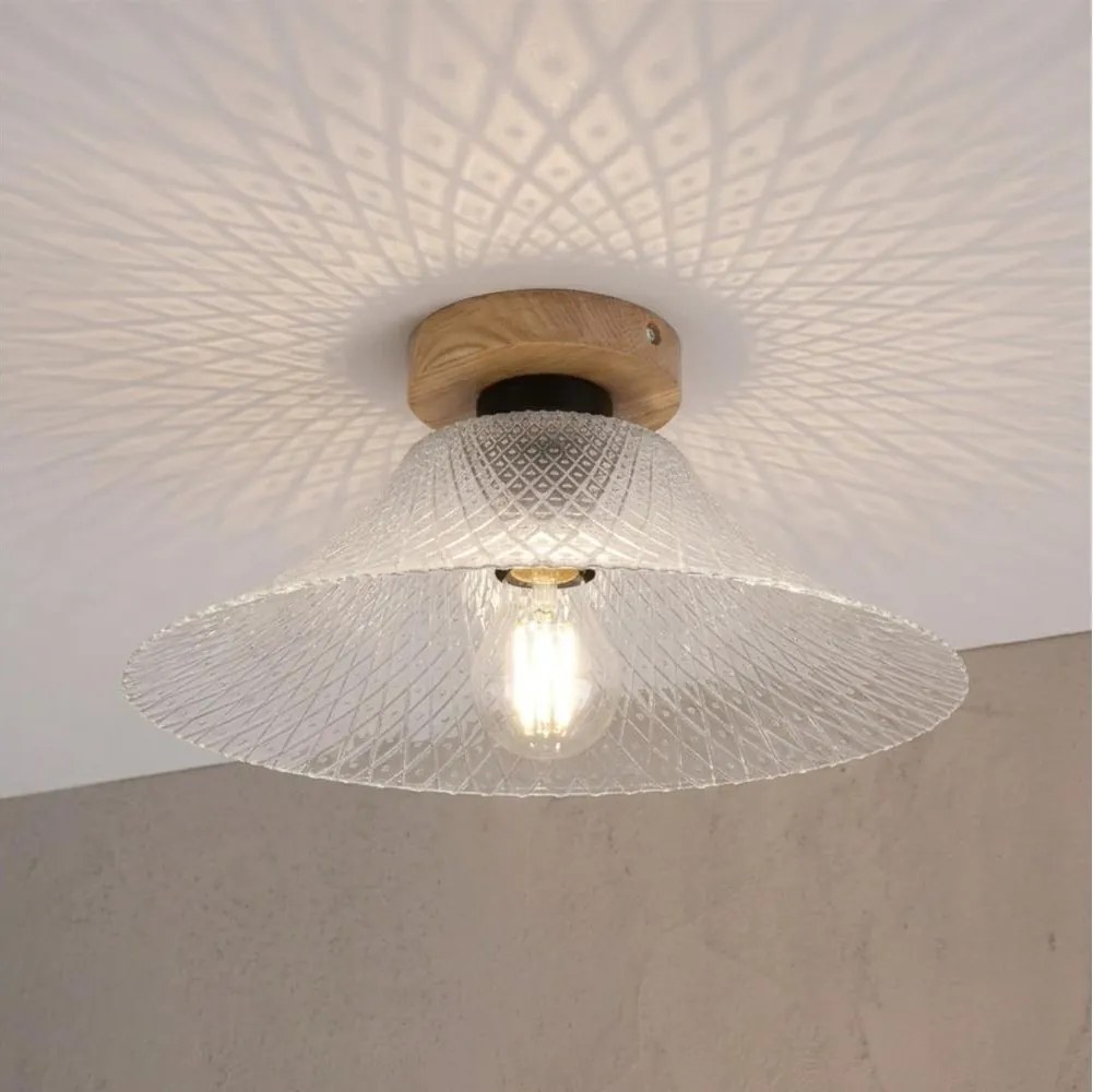 Plafonieră JULL WOOD 1xE27/15W/230V, stejar/transparent, Ø 34 cm