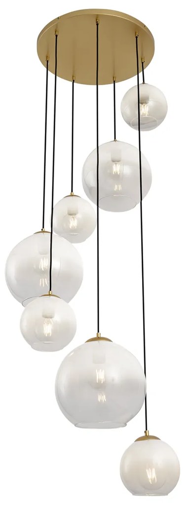 Lampă suspendată Hotel Chic alamă cu sticlă albă rotundă cu 7 lumini - Misty