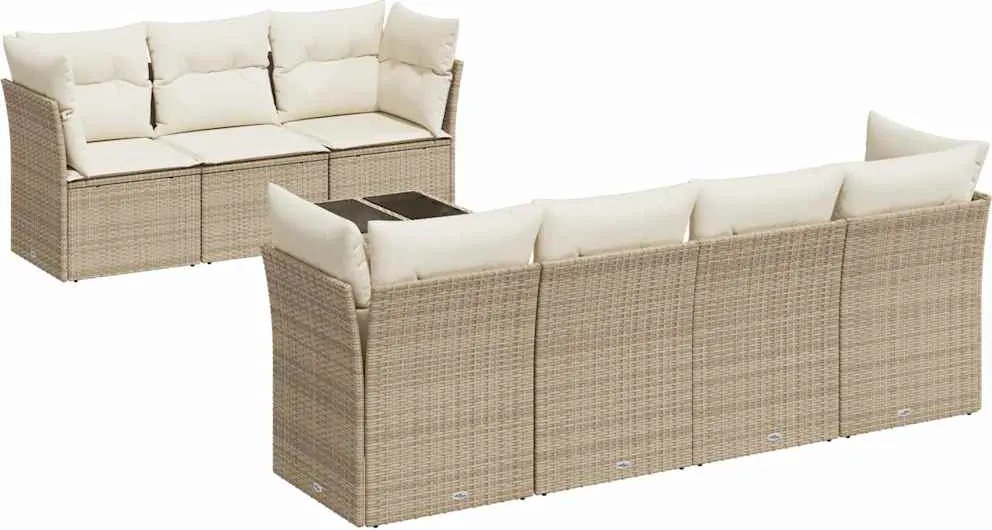 vidaXL Set canapele de grădină, 8 piese, cu perne, bej, poliratan
