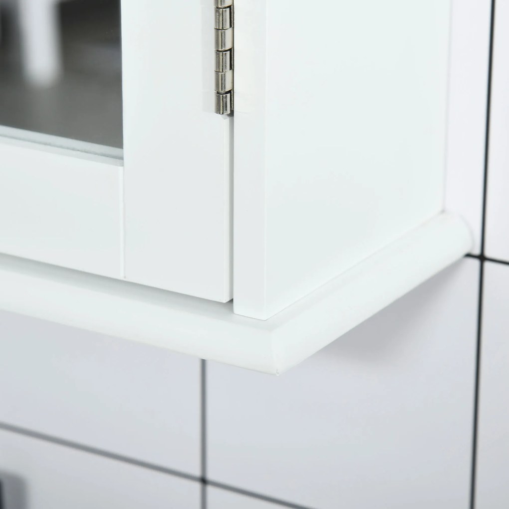 kleankin Dulap de Baie cu Oglindă – Dulap cu Oglindă – Dulap pentru WC – 1 Ușă, 2 Rafturi – MDF Alb și Sticlă | Aosom Romania