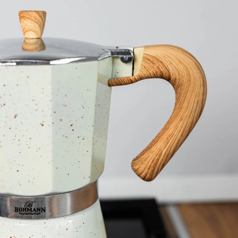 Cafetiera moka Bohmann BH 9309, 450 ml, 9 cesti, Supapa de siguranta, Aluminiu, Bej