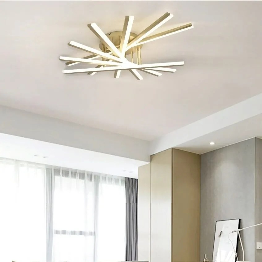 Lustră LED cu 7 surse de iluminare, 125W, cu telecomandă – Design elegant auriu