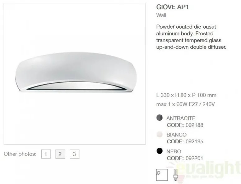 Aplica de perete exterior, cu iluminat up-and-down, IP54, GIOVE AP1 BIANCO 092195
