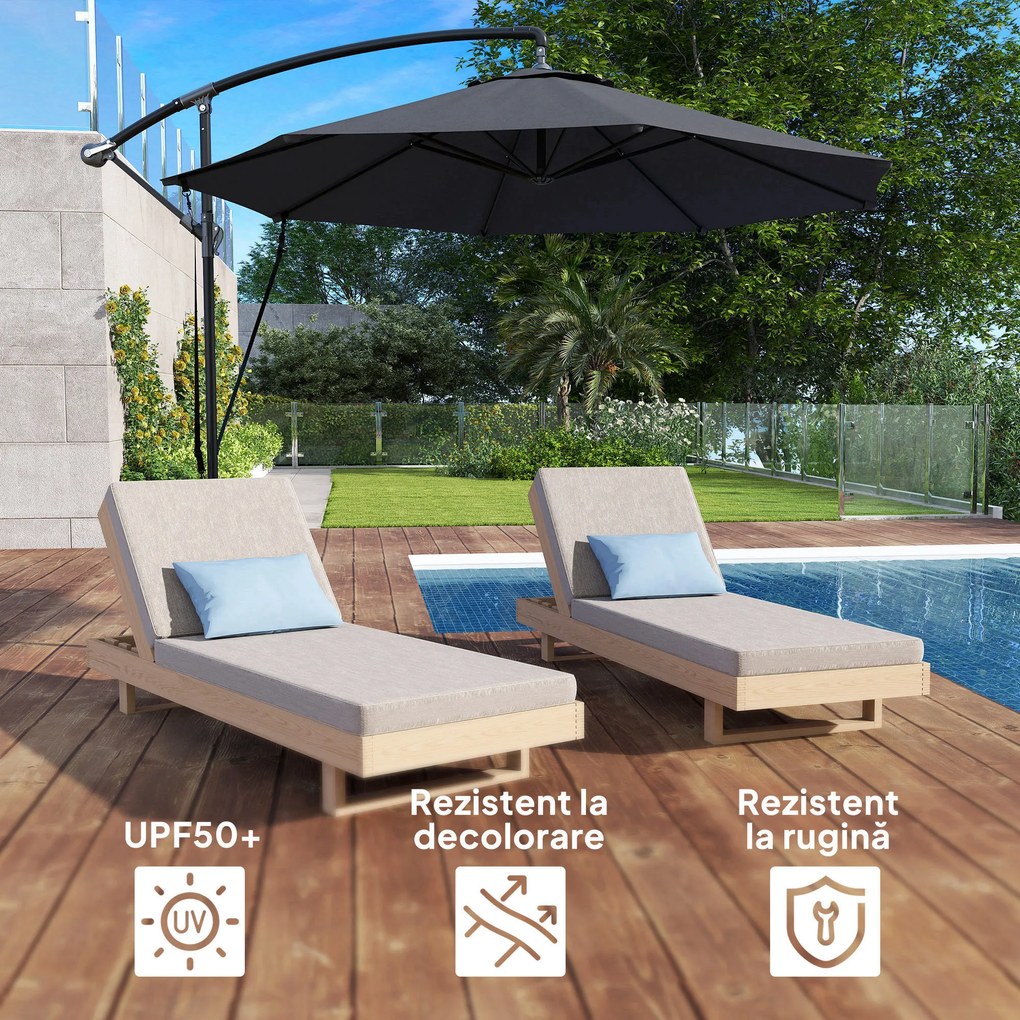 Outsunny Umbrelă de Soare cu Corzi Anti-Vânt, Orificii de Aerisire, Bază în Cruce și Manivelă, Φ290x243 cm, Gri | Aosom Romania