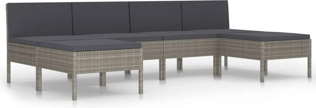 vidaXL Set mobilier de grădină cu perne, 6 piese, gri, poliratan
