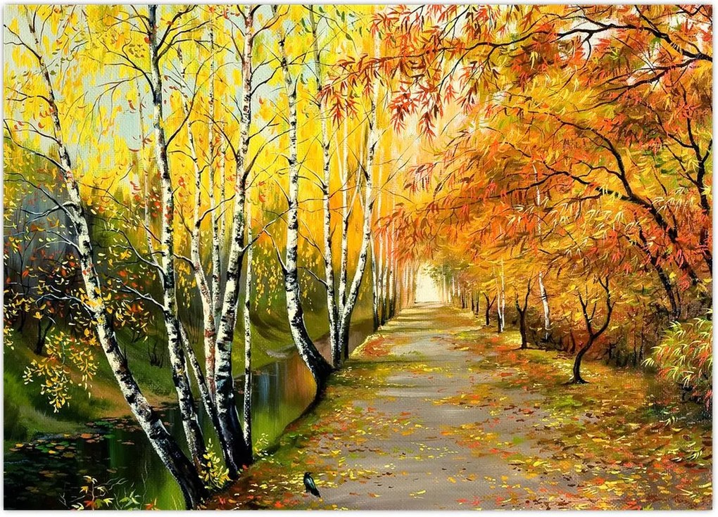 Tablou - Alee romantică de-a lungul apei, pictură în ulei (70x50 cm)