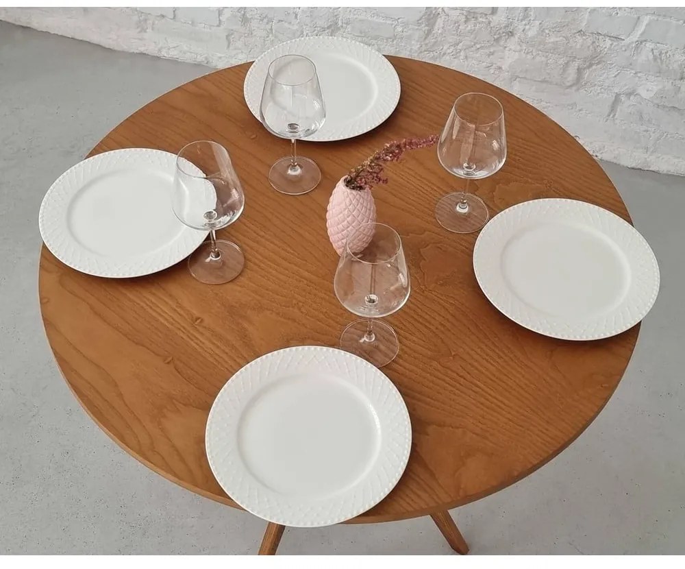 Masă de dining rotundă cu blat cu aspect de lemn de frasin ø 70 cm Jubi – Ragaba