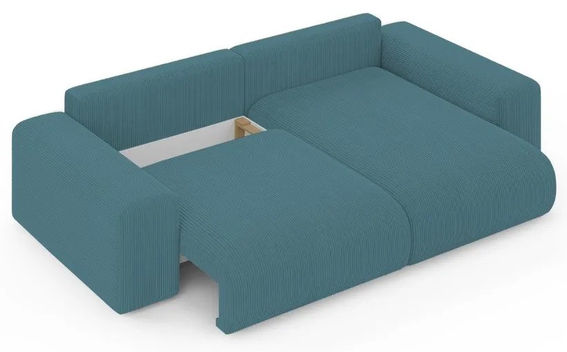 Colțar turcoaz extensibil, cu spațiu de depozitare, cu tapițerie din catifea reiată Luma – Ropez