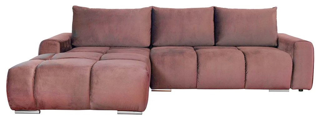 Coltar ELITE extensibil, cu arcuri si lada depozitare, colt stanga, roz prafuit, 306x224x92 cm
