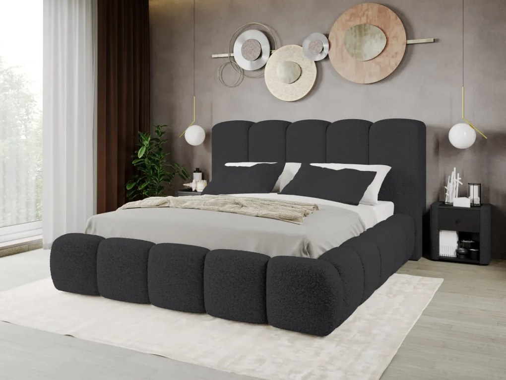 Pat Tapitat Noel tip bubble cu somiera fixa Gri inchis - Rolf 7 160x200