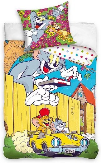 Tom și Jerry Set de lenjerie de pat Yellow Car 140×200cm, 70x90 cm