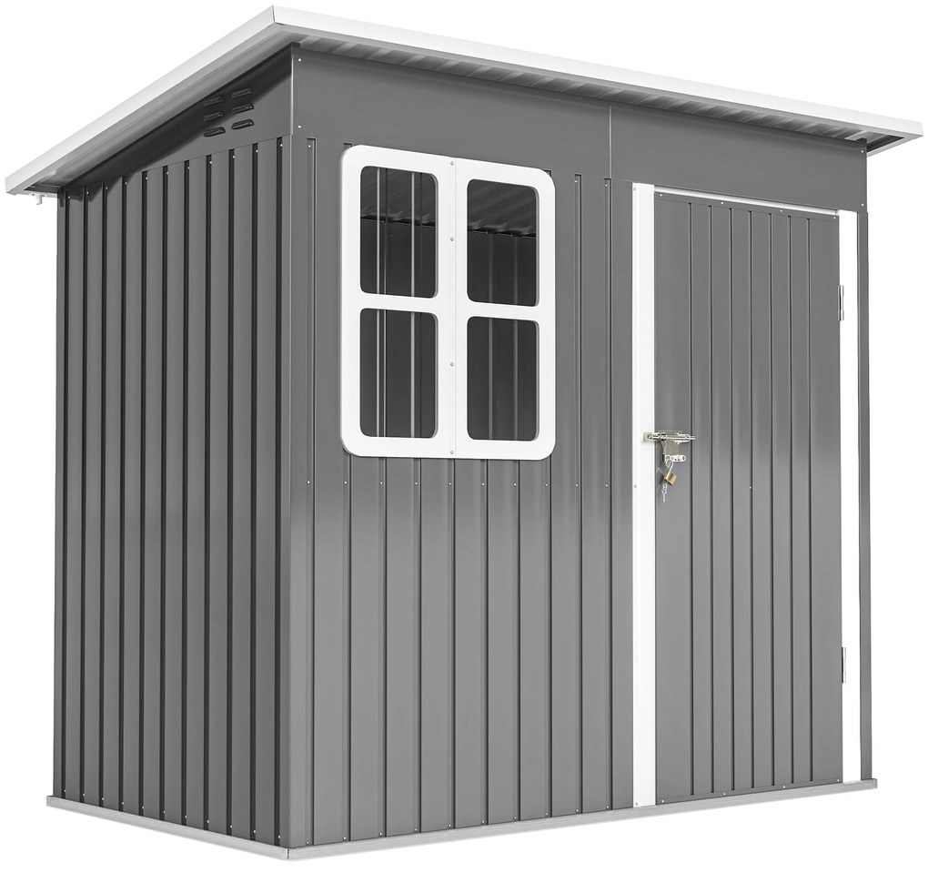 Outsunny magazie grădină căsuță de grădină pentru unelte cu ușă largă și fereastră, 221x133x190 cm gri închis | Aosom Romania