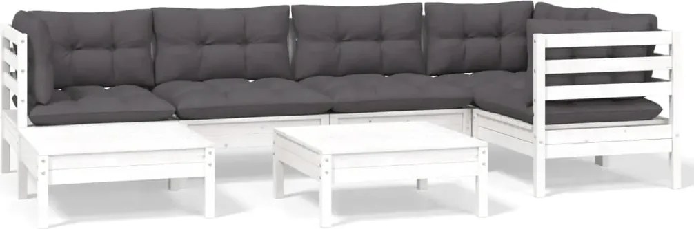 vidaXL Set mobilier de grădină cu perne, 7 piese, alb, lemn masiv pin