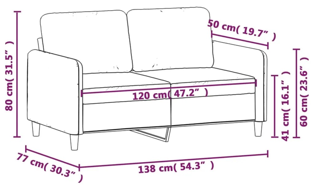 Canapea cu 2 locuri, crem, 120 cm, catifea Crem, 138 x 77 x 80 cm