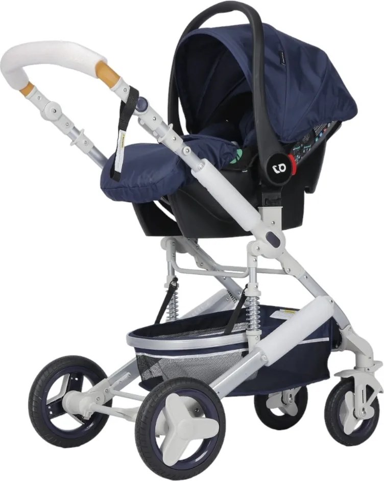 Carucior nou nascuti 3 in 1 NOVOKIDS™ 5300, Cu geanta bebe, Cadru Aluminiu, Amortizoare, Roti din cauciuc plin AVE, Landou, Scoica auto, Spatar