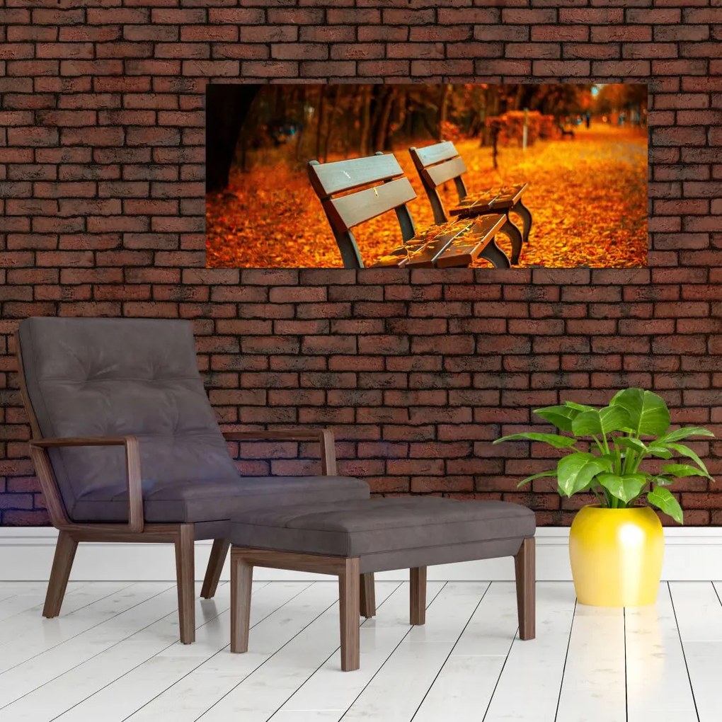 Tablou cu banca toamna (120x50 cm)