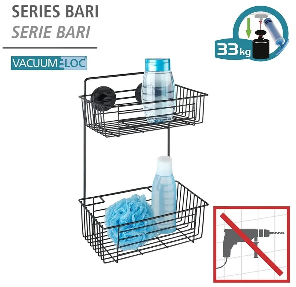 Raft dublu de perete pentru baie Wenko Vacuum-Loc® Pavia, negru