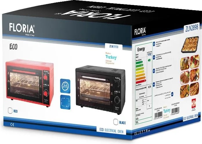 Cuptor electric Floria ZLN2898,ROSU capacitate 38 Litri, Putere 1500W, Gratar, Tava inclusa